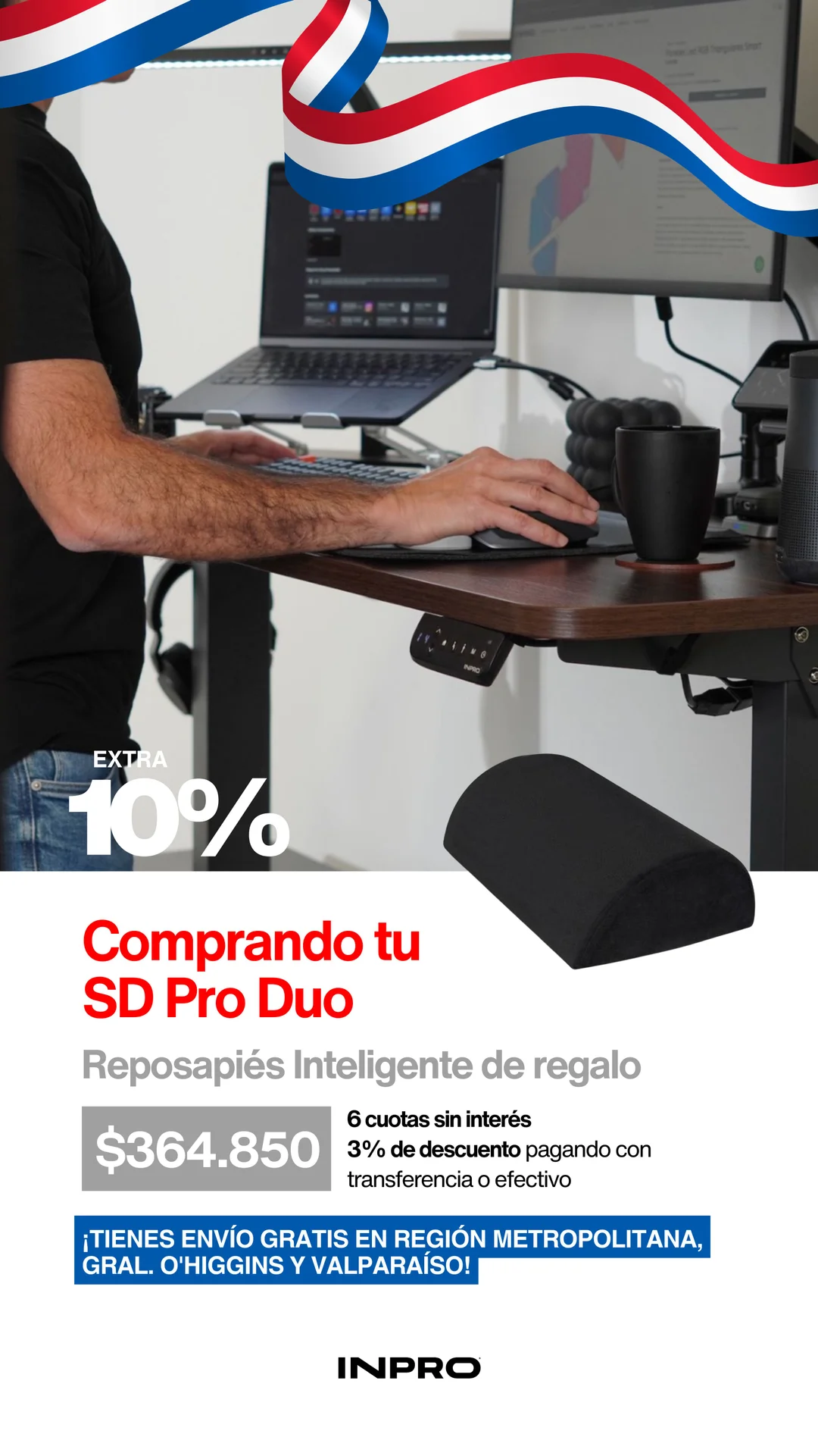 SD Pro Duo con reposapiés inteligente de regalo. 10% extra, desde $364.850, 6 cuotas sin interés y 3% de descuento por transferencia o efectivo. Envío gratis en Región Metropolitana, O'Higgins y Valparaíso.