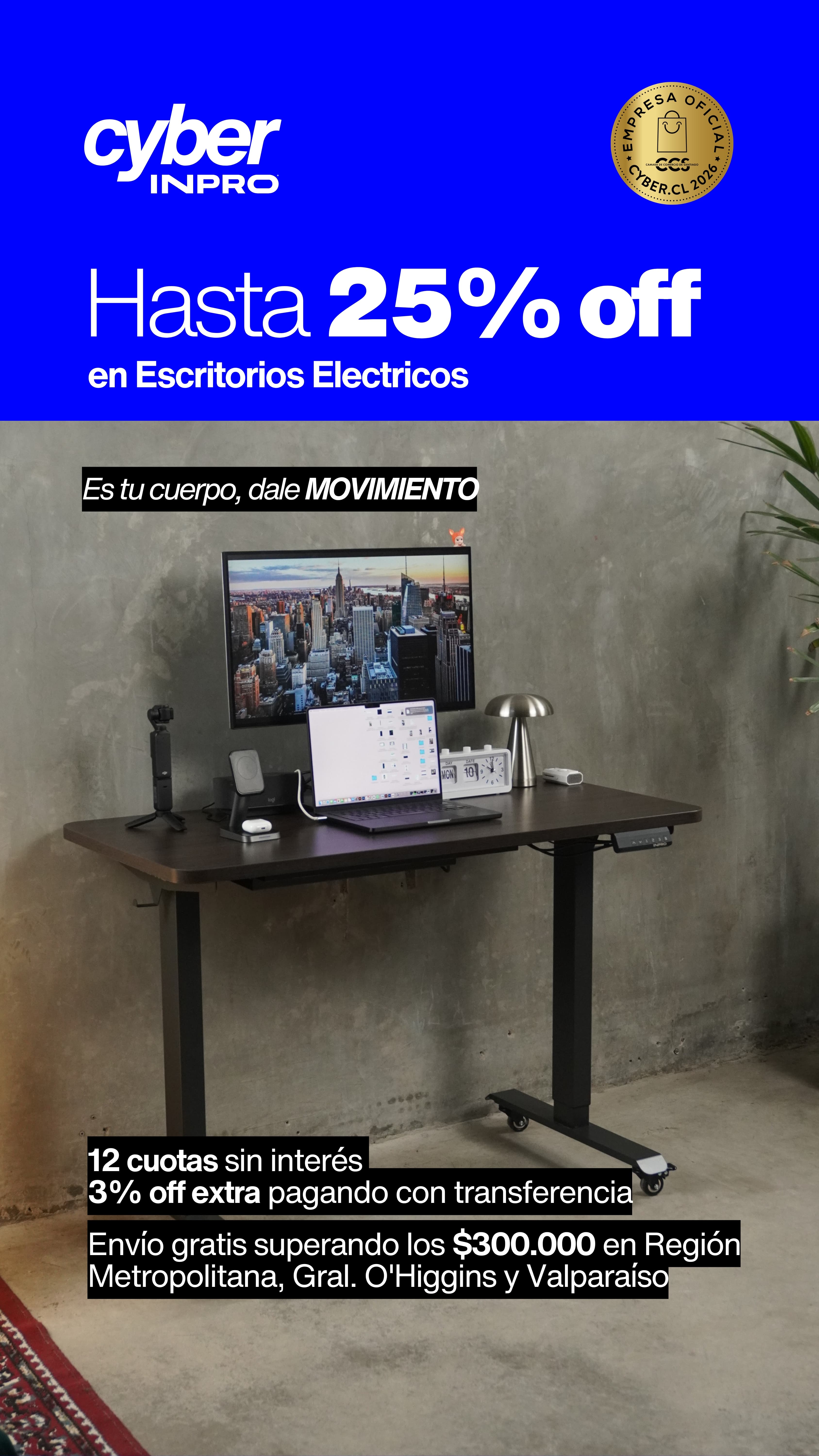 Cyber INPRO: hasta 25% off en escritorios electricos