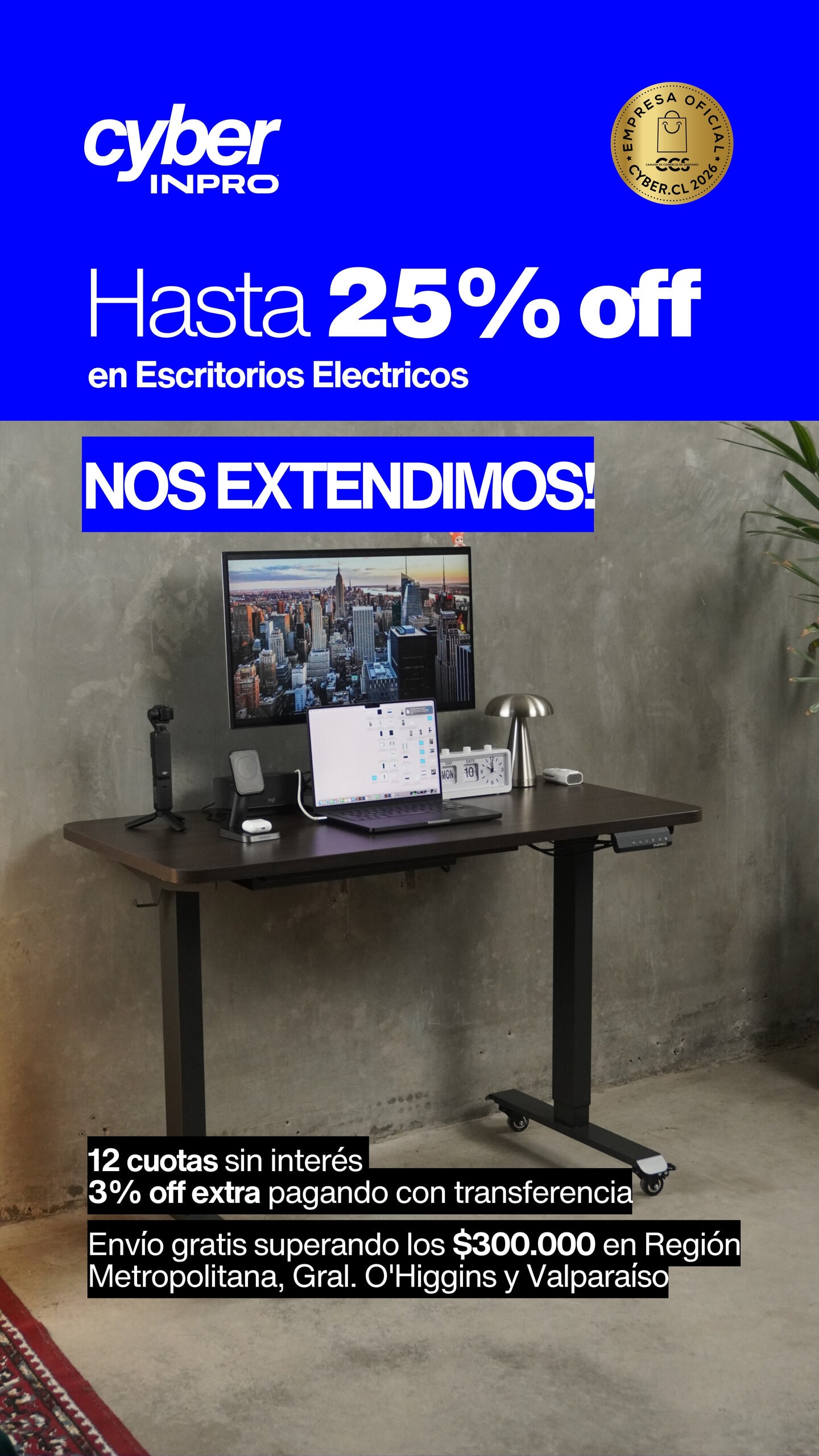 Cyber INPRO: hasta 25% off en escritorios electricos