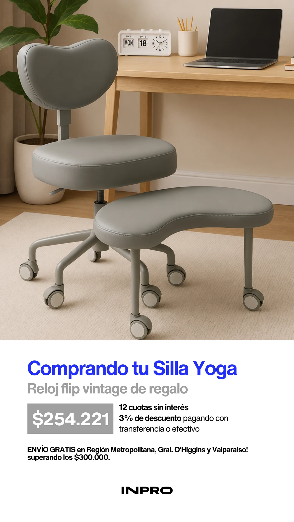 Dia del Padre INPRO: Silla Yoga con reloj flip vintage de regalo